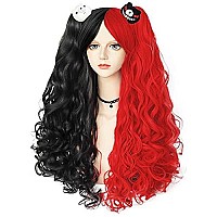 Anogol Hair Capred Wig Black Wig Costumes For Women With 2 Curly Ponytail Wig Long Curly Wig For Cosplay Wig For Halloween Cost