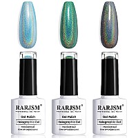 Rarjsm Holographic Gel Nail Polish Set 3Pcs Green Blue Black Nail Polish Kit Nontoxic Long Lasting Nail Gel Mermaid Glitter Gel