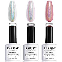 Holographic Nail Polish Set 3Pcs Rose Gold Silver Red Gel Polish Kit Soak Off Nail Gel With Glitter Mermaid Unicorn Effect Curin