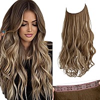 Sarla Invisible Wire Hair Extensions With 3 Clips Long Synthetic Wavy Curly Hairpiece Adjustable Transparent Headband For Women