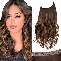 Sarla Invisible Wire Hair Extensions With 3 Clips Long Synthetic Wavy Curly Hairpiece Adjustable Transparent Headband For Women