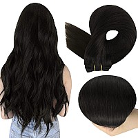 Full Shine Black Hair Extensions Weft Hair Extensions Human Hair Color Jet Black Hair Weft For Women Double Weft Sew In Human Hair Extensions For Black Women Silky Straight Hair Bundles 80G 12 Inch