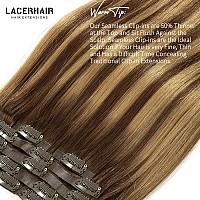 Lacer Hair Real Colored Clip in Hair Extensions Balayage Chocolate Brown to Caramel Blonde 18 Inch Clip in Invisible PU Skin Weft Remy Natural Thick Silky Straight Hair 7pcs 110g for Fashion Women