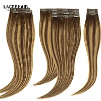 Lacer Hair Real Colored Clip in Hair Extensions Balayage Chocolate Brown to Caramel Blonde 18 Inch Clip in Invisible PU Skin Weft Remy Natural Thick Silky Straight Hair 7pcs 110g for Fashion Women