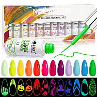 Rarjsm Nail Art Gel Set Glow In The Dark Gel Liner Nail Art Polish Luminous Gel Design Nail Polish Neon Fluorescent Drawing Pai