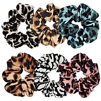 Sufermoe 6 Pcs Satin Silk Hair Scrunchies For Women And Girls 45 Inch Leopard Color