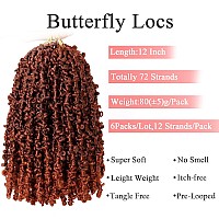 Leeven Ombre Copper Red Distressed Faux Locs Braiding Hair 6 Packs Crochet Butterfly Locs Hair 12 Inch Prelooped Butterfly Locs