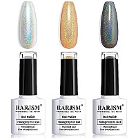 Rarjsm Holographic Gel Nail Polish Set 3Pcs Black Gold Silver Gorgeous Glossy Soak Off Nail Gel With Glitter Mermaid Unicorn Eff