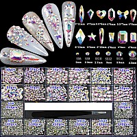 4880 Pcs Ab Crystal Nail Rhinestones Set Nail Art Rhinestones Round Beads Flatback Glass Gems Stones Multi Shapes Rhinestones