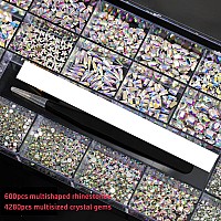 4880 Pcs Ab Crystal Nail Rhinestones Set Nail Art Rhinestones Round Beads Flatback Glass Gems Stones Multi Shapes Rhinestones