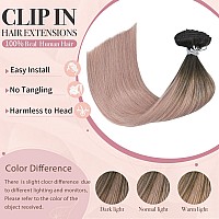 Huayi Balayage Human Hair Extensions Clip In Ombre Dark Brown To Graypink 120G 14Inch Auburn Hair 100 Hair Extensions Real Hu