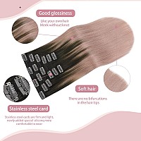 Huayi Balayage Human Hair Extensions Clip In Ombre Dark Brown To Graypink 120G 14Inch Auburn Hair 100 Hair Extensions Real Hu