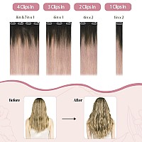 Huayi Balayage Human Hair Extensions Clip In Ombre Dark Brown To Graypink 120G 14Inch Auburn Hair 100 Hair Extensions Real Hu