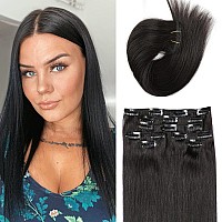 Clip In Hair Extensions Black Real Hair Extensions Clip Ins 22 Inch 70Grams 7Pcs Double Weft Silky Straight 1B Natural Black Cl