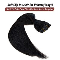 Clip In Hair Extensions Black Real Hair Extensions Clip Ins 22 Inch 70Grams 7Pcs Double Weft Silky Straight 1B Natural Black Cl