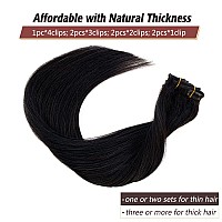 Clip In Hair Extensions Black Real Hair Extensions Clip Ins 22 Inch 70Grams 7Pcs Double Weft Silky Straight 1B Natural Black Cl