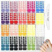 Wokoto 20 Sheets Full Wraps Toe Nail Polish Strips Solid Color Selfadhesive Toenail Polish Stickers Decals With 1 Piece Nail Fi