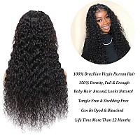 Water Wave 4x4 Lace Front Wigs Human Hair Pre Plucked, 150% Density Brazilian Virgin Wet and Wavy Human Hair Wigs for Black Women Curly Human Hair Wig with Baby Hair Natural Color 24 Inch