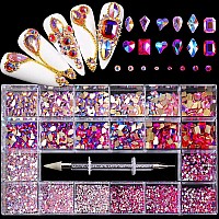 Yzzseven 12 Types of 600 Diamonds +2500 Flat Rhinestones Mix 20 Styles Flatback Rhinestone Crystals 3D Decorations Flat Back Stones Gems Set for for Nail Art DIY|(Powder)