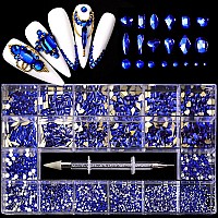 Yzzseven 12 Types of 600 Diamonds +2500 Flat Rhinestones Mix 20 Styles Flatback Rhinestone Crystals 3D Decorations Flat Back Stones Gems Set for for Nail Art DIY|(Blue)