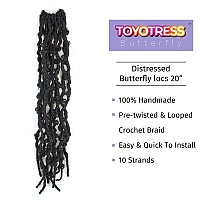 Toyotress Butterfly Locs Crochet Hair 20 Inch 8 Pcs Natural Black Faux Locs Pretwisted Distressed Crochet Braids Prelooped S