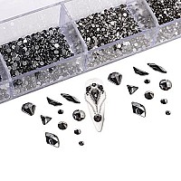 Yzzseven 12 Types of 600 Diamonds +2500 Flat Rhinestones Mix 20 Styles Flatback Rhinestone Crystals 3D Decorations Flat Back Stones Gems Set for for Nail Art DIY|(Mine black)