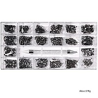 Yzzseven 12 Types of 600 Diamonds +2500 Flat Rhinestones Mix 20 Styles Flatback Rhinestone Crystals 3D Decorations Flat Back Stones Gems Set for for Nail Art DIY|(Mine black)