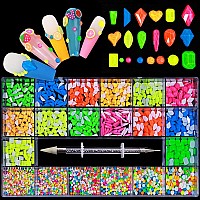 Yzzseven 12 Types of 600 Diamonds +2500 Flat Rhinestones Mix 20 Styles Flatback Rhinestone Crystals 3D Decorations Flat Back Stones Gems Set for for Nail Art DIY|(Fluorescence)