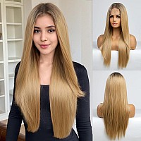 Emmor Long Blonde Lace Front Wig For Women 24 Inch Natural Wavy Daily Hair Synthetic Lace Wigs Middle Parthand Tiedlonglifel