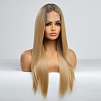 Emmor Long Blonde Lace Front Wig For Women 24 Inch Natural Wavy Daily Hair Synthetic Lace Wigs Middle Parthand Tiedlonglifel