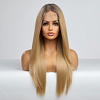 Emmor Long Blonde Lace Front Wig For Women 24 Inch Natural Wavy Daily Hair Synthetic Lace Wigs Middle Parthand Tiedlonglifel