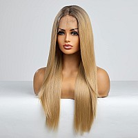 Emmor Long Blonde Lace Front Wig For Women 24 Inch Natural Wavy Daily Hair Synthetic Lace Wigs Middle Parthand Tiedlonglifel