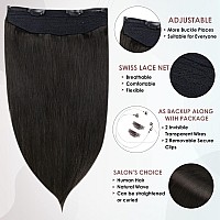 Full Shine Invisible Wire Hair Extensions Remy Hair Black Human Hair Clip Ins With Transparent Fishing Line 50 Grams 10 Inch Wire Headband With Magic Clips Black Human Hair Secret Hairpiece