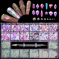 Yzzseven 12 Types of 600 Diamonds +2500 Flat Rhinestones Mix 20 Styles Flatback Rhinestone Crystals 3D Decorations Flat Back Stones Gems Set for for Nail Art DIY|(Mocha protein)