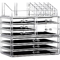 Cq Acrylic 3 Pack Clear Make Up Organizers For Vanitystackable 8 Drawers Make Up Organizercute Desk Organizer For Vanity Jewel