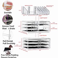 Cq Acrylic 3 Pack Clear Make Up Organizers For Vanitystackable 8 Drawers Make Up Organizercute Desk Organizer For Vanity Jewel