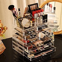 Cq Acrylic 3 Pack Clear Make Up Organizers For Vanitystackable 8 Drawers Make Up Organizercute Desk Organizer For Vanity Jewel