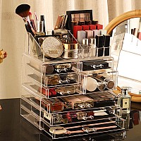 Cq Acrylic 3 Pack Clear Make Up Organizers For Vanitystackable 8 Drawers Make Up Organizercute Desk Organizer For Vanity Jewel