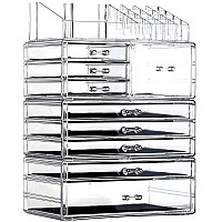 Cq Acrylic Makeup Organizer Countertop For Vanity With 9 Drawerslarge Clear Plastic Make Up Storage For Jewelryhair Accessory