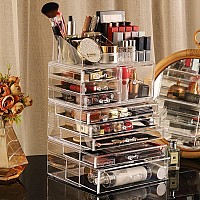 Cq Acrylic Makeup Organizer Countertop For Vanity With 9 Drawerslarge Clear Plastic Make Up Storage For Jewelryhair Accessory