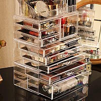 Cq Acrylic Makeup Organizer Countertop For Vanity With 9 Drawerslarge Clear Plastic Make Up Storage For Jewelryhair Accessory