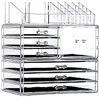 Cq Acrylic 3 Pack Clear Make Up Organizers For Vanitystackable 7 Drawers Make Up Organizercute Desk Organizer For Vanity Jewel