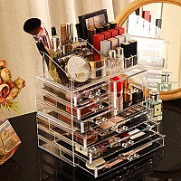 Cq Acrylic 3 Pack Clear Make Up Organizers For Vanitystackable 7 Drawers Make Up Organizercute Desk Organizer For Vanity Jewel