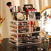 Cq Acrylic 3 Pack Clear Make Up Organizers For Vanitystackable 7 Drawers Make Up Organizercute Desk Organizer For Vanity Jewel