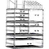 Cq Acrylic 4 Pack Clear Makeup Organizer Countertopstackable 10 Drawers Skincare Organizercute Skin Care Organizer For Vanity