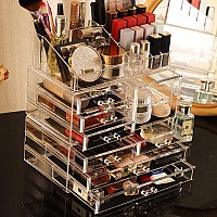 Cq Acrylic 3 Pack Clear Make Up Organizers For Vanitystackable 8 Drawers Make Up Organizercute Desk Organizer For Vanity Jewel