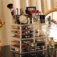 Cq Acrylic 3 Pack Clear Make Up Organizers For Vanitystackable 8 Drawers Make Up Organizercute Desk Organizer For Vanity Jewel