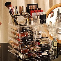 Cq Acrylic 3 Pack Clear Make Up Organizers For Vanitystackable 8 Drawers Make Up Organizercute Desk Organizer For Vanity Jewel