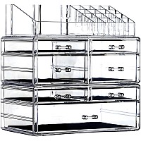 Cq Acrylic 3 Pack Clear Makeup Organizer Countertopstackable 7 Drawers Skincare Organizercute Skin Care Organizer For Vanity H