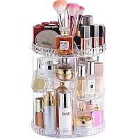 cq acrylic 360 Degree Rotating Makeup Organizer for Bathroom,4 Tier Adjustable Spinning cosmetic Storage cases and Make Up Holder Display cases,clear